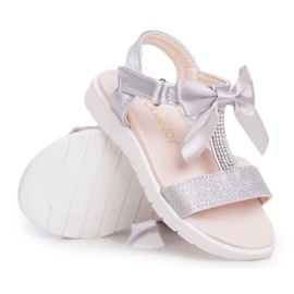 FRROCK Kindersandalen mit Klettverschluss für Mädchen Silber Bella grau