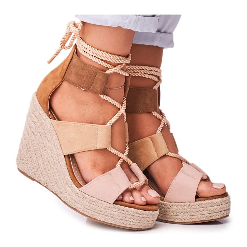 Bellucci Damen Sandalen auf Keil Espadrilles Beige Beautiful One