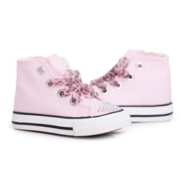 FRROCK Kinder Sneakers Hoch Rosa Strasssteine ​​Smile