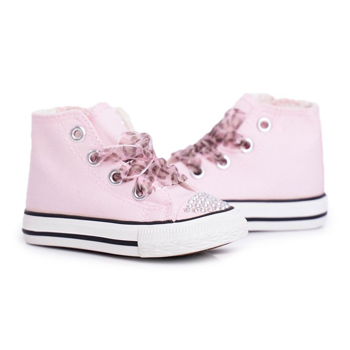FRROCK Kinder Sneakers Hoch Rosa Strasssteine ​​Smile
