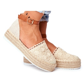 HAN Damen Espadrilles auf Beige Palm Spring Linen Platform