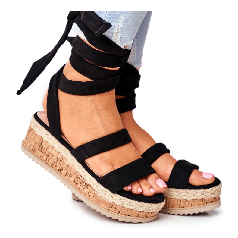 HAN Damen Sandalen auf der Plattform Gebunden Schwarz La Favourite