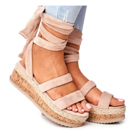 HAN Damen Sandalen auf der Plattform Gebunden Beige La Favourite