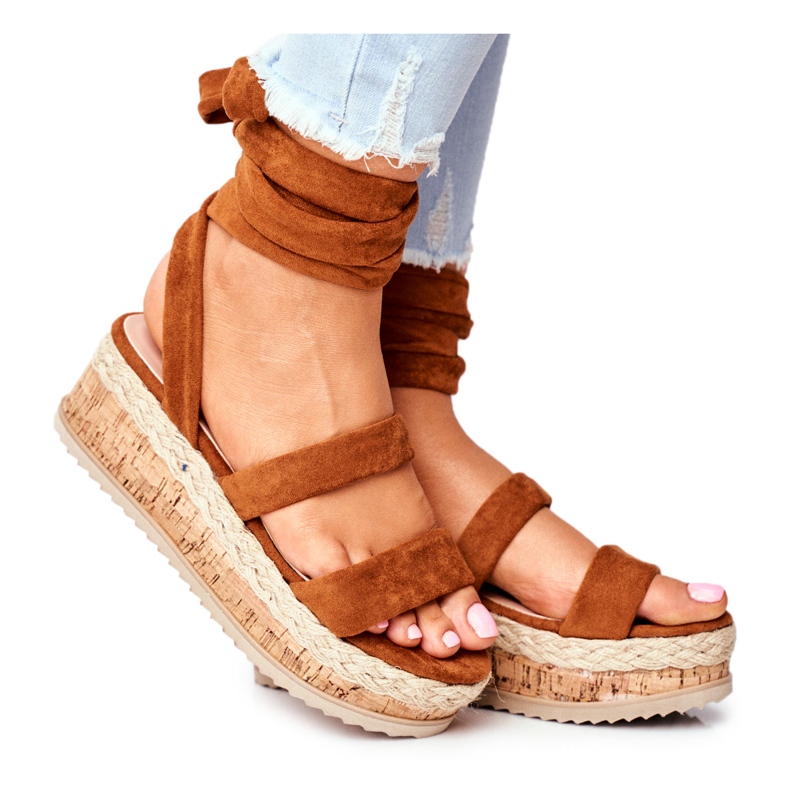 FS1 Damensandalen auf der Plattform Gebunden Camel La Favourite braun