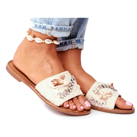 HAN Beige Hausschuhe für Damen mit Muscheln Spanien