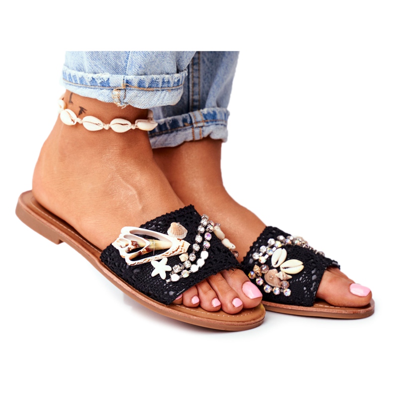 FS1 Schwarze Hausschuhe für Damen mit Muscheln Spanien