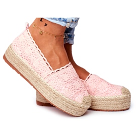 ADY Damen Espadrilles Spitze Rosa Desante Plateau