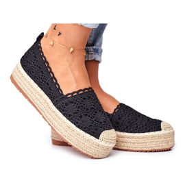 ADY Damen Espadrilles Spitze Schwarz Desante Plateau