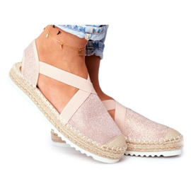 ADY Damen Espadrilles mit ausgeschnittenem Pink Glitzer Motiv rosa