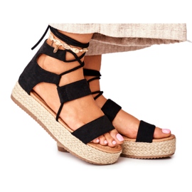 Damen Espadrilles On The Platform Gebunden Schwarz Fuerta