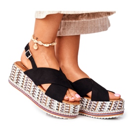 ADY Damen Sandalen On the Wedge Espadrilles Black Sandy schwarz