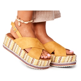 FW1 Damen Sandalen auf Keil Espadrilles Gelb Sandy