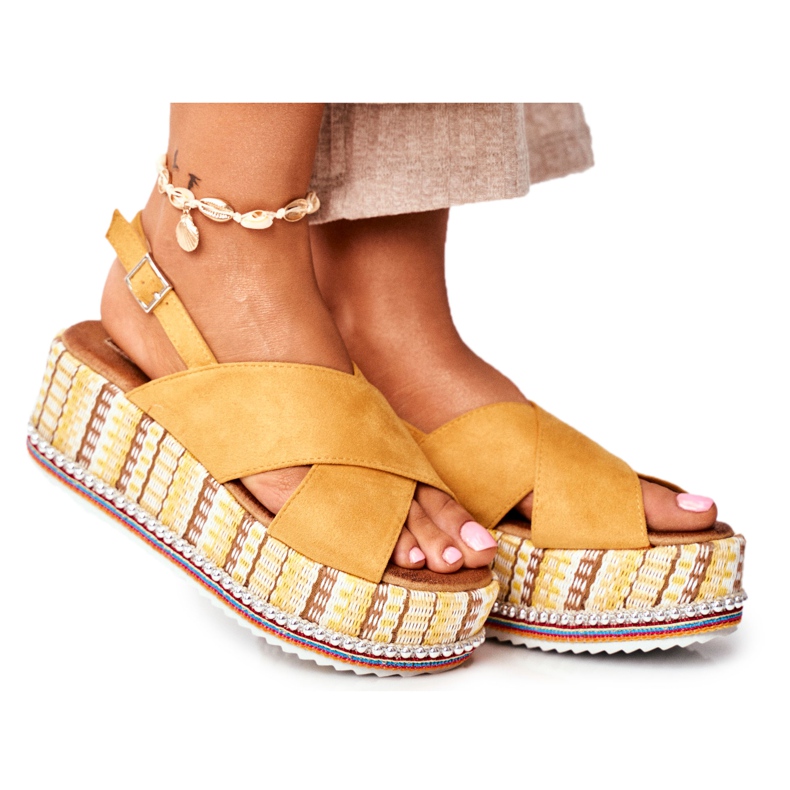 FW1 Damen Sandalen auf Keil Espadrilles Gelb Sandy