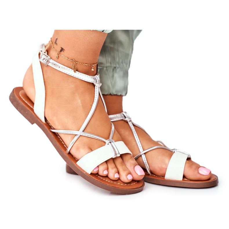 FW1 Alison Weiße flache Damensandalen