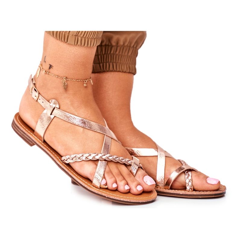 ADY Flache Damensandalen Riemen Roségold Laurence rosa gelb