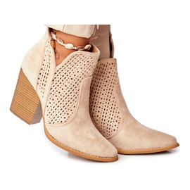 MSMG Damenstiefel mit Absatz Wildleder durchbrochene hellbeige Farbtöne