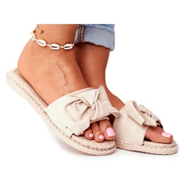 FRJ Beige Happiness Slipper für Damen mit Schleife