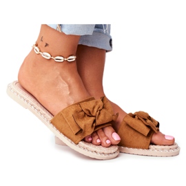 FRJ Damenhausschuhe mit Schleife Camel Happiness braun