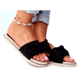 FRJ Schwarze Happiness Damen Hausschuhe mit Schleife