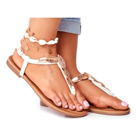 FJ1 Damen Sandalen Elegante Flip-Flops Golden Leaves Manchmal weiß