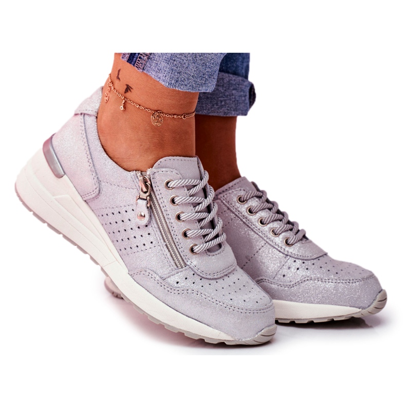 Vinceza Damen Sportschuhe Sneakers Leder Silber FT20-8675 Better Way grau