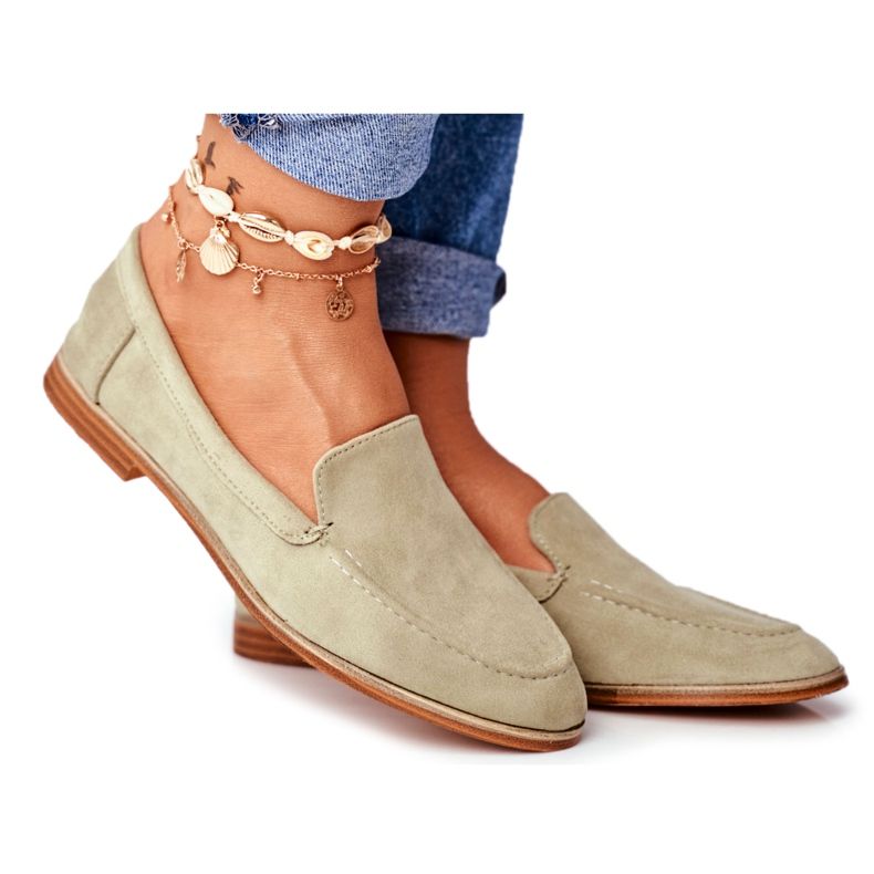 SEA Damen Brogues Slip On Wildleder Grün Twinky