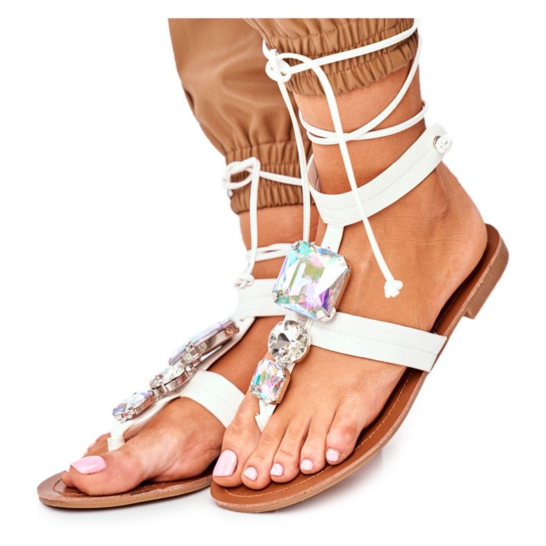 PS1 Damen Sandalen Gladiator Mit Kristallen Weiß Volare