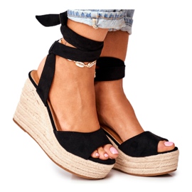 FRID Damen Sandalen auf Keil Espadrilles Schwarz Ollie