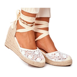 FRID Damen Sandalen auf Keil Espadrilles Spitze Vieno weiß