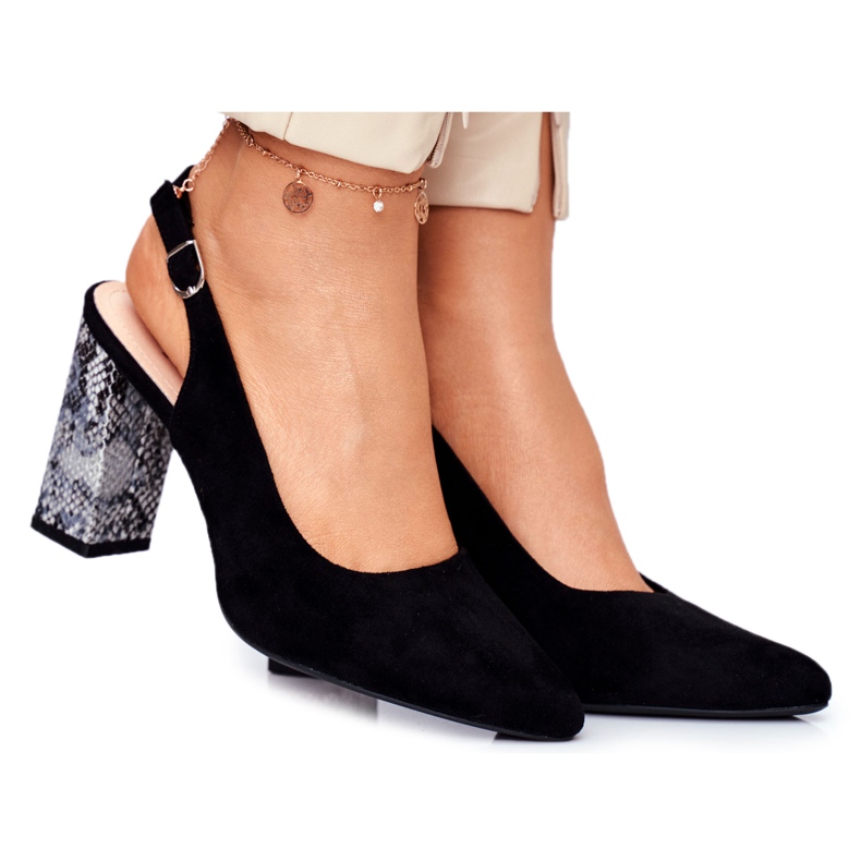 Damen Pumps mit offenem Absatz Sergio Leone Black Snake PB218 schwarz