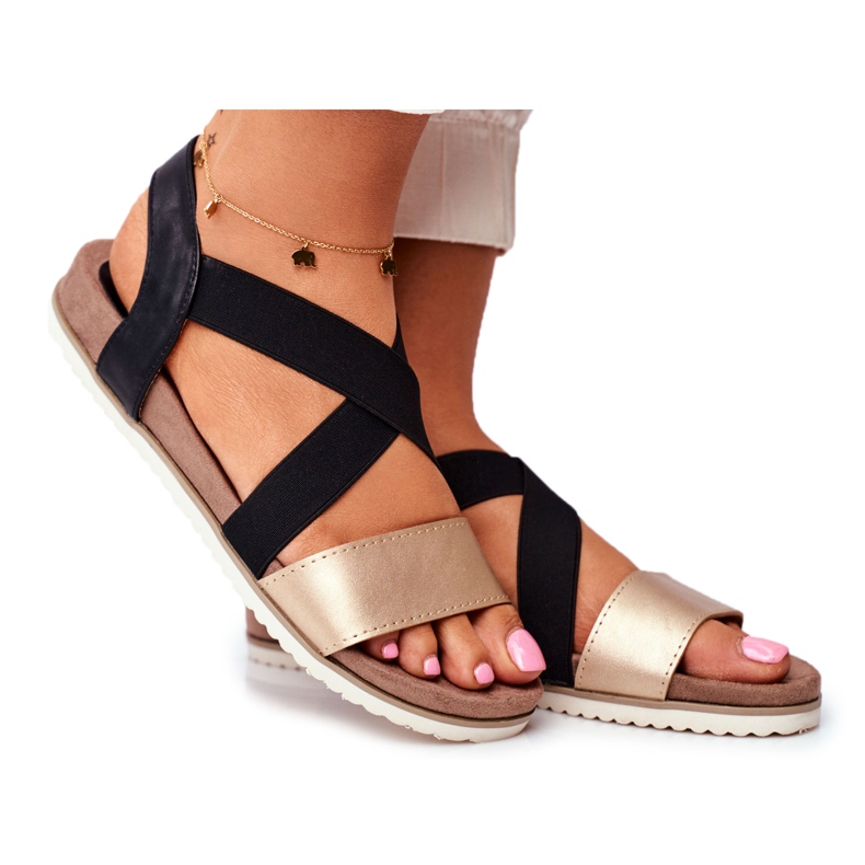 EVE Elegante Damen Sandalen Schwarz und Gold Morrin gelb