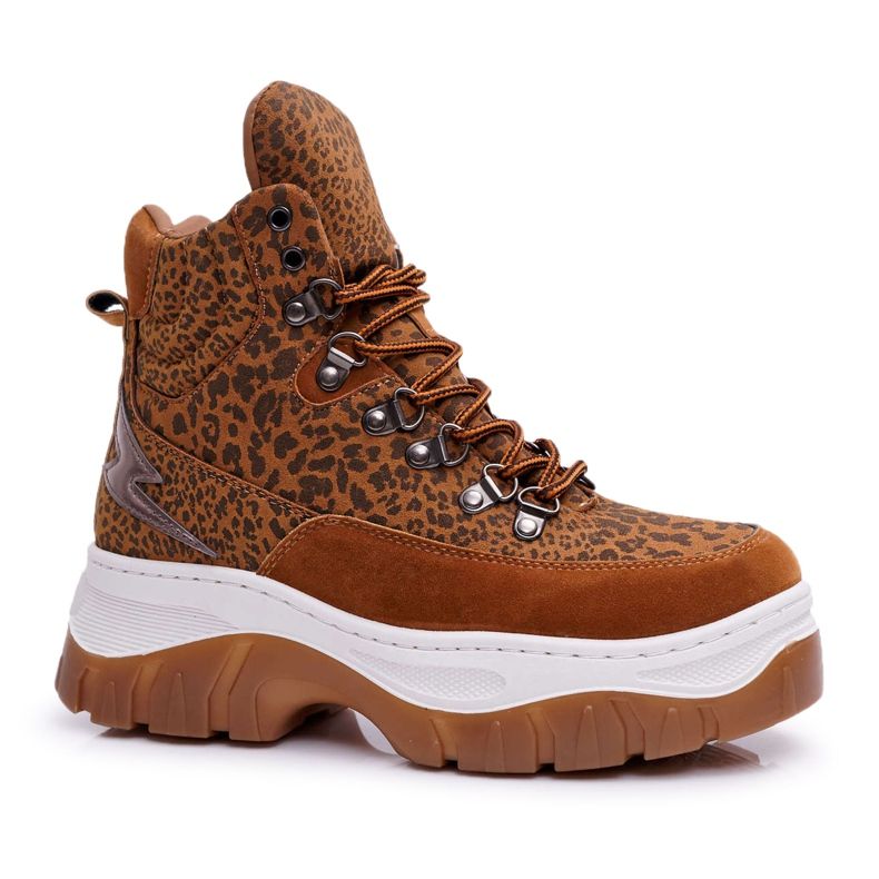 SEA Trekkingschuhe Damen Trappers Leopard Greem braun