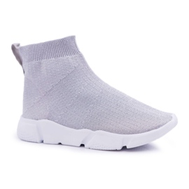 FRROCK Kinder-Jugend-Sportschuhe Brokat Silber Deva grau