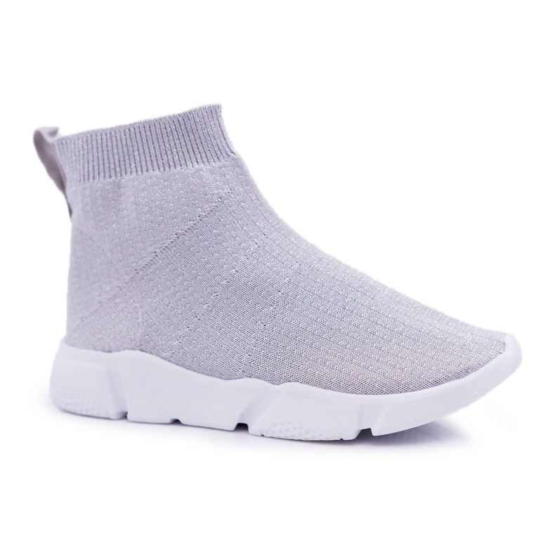 FRROCK Kinder-Jugend-Sportschuhe Brokat Silber Deva grau