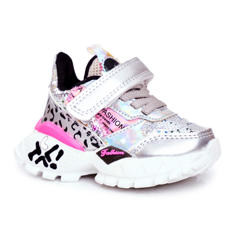 FRROCK Sport Kinderschuhe mit Klettverschluss Silber Be Happy grau