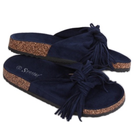 Marineblaue Boho-Hausschuhe für Damen CK136P D.BLUE