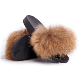 Damen Hausschuhe mit Naturfell Kamel Naturis braun