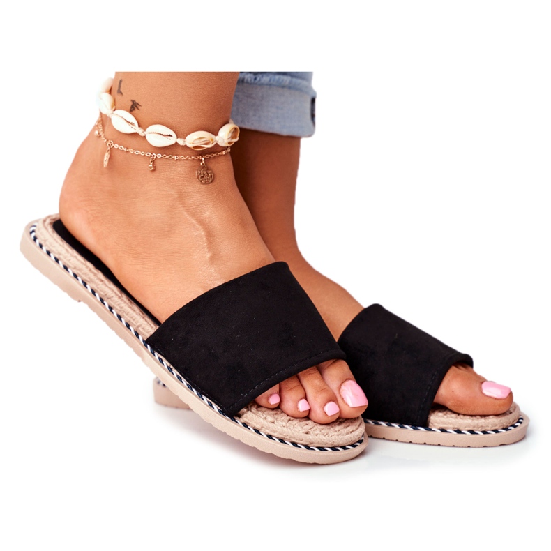 FRJ Klassische Damen Hausschuhe Wildleder Schwarz Look At Me