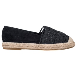 Small Swan Espadrilles aus Wildleder mit Spitze schwarz