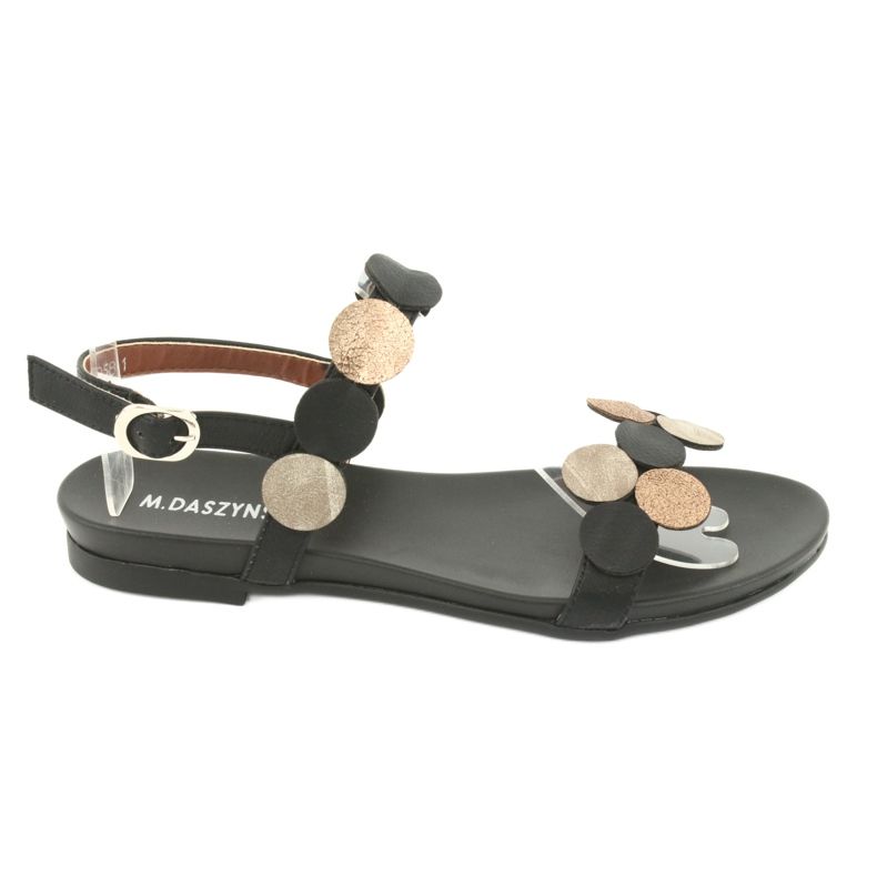 M.Daszyński Schwarze Sandalen mit goldenen Ringen Daszyński MR1958-1 gelb
