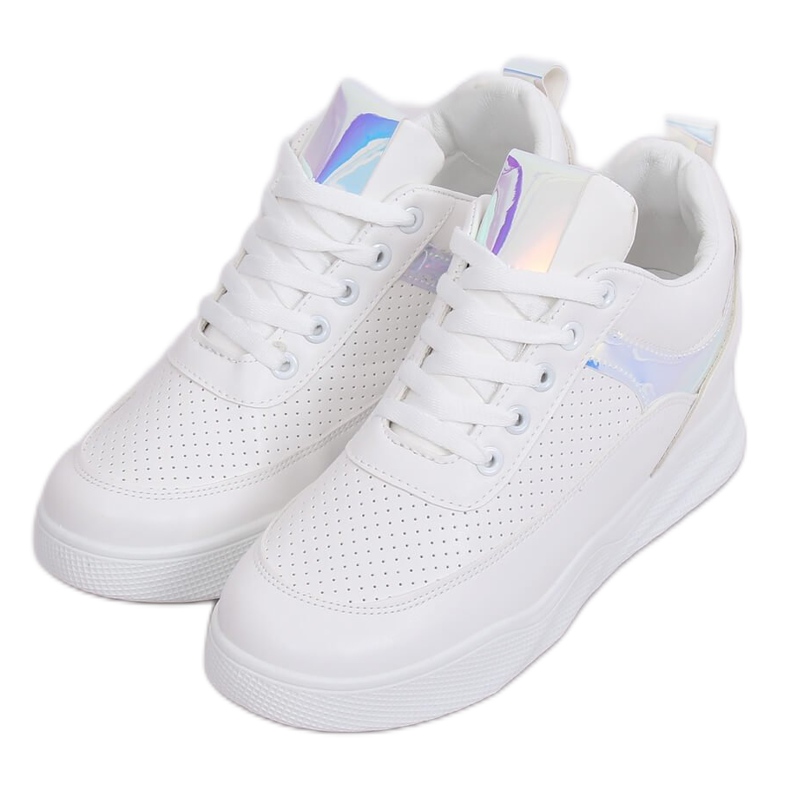 Weiße Sportschuhe Keilabsatz 85-429 WEISS / SILBER