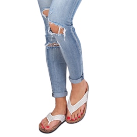 Weiße Flip-Flops mit Korksohle 7872-PL Weiß