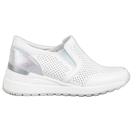 Filippo Durchbrochene Lederslipper weiß grau