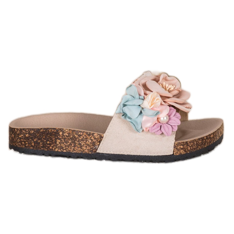 VINCEZA Hausschuhe mit Blumen braun