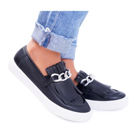 Damen Sneaker Slip On Lu Boo Loafer mit Fransen Schwarz Nefrette