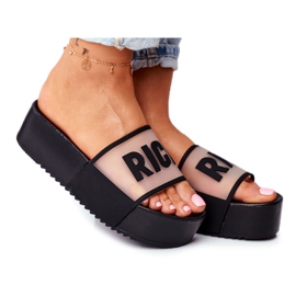 SEA Schwarze, reichhaltige Hausschuhe für Damen auf der Plattform