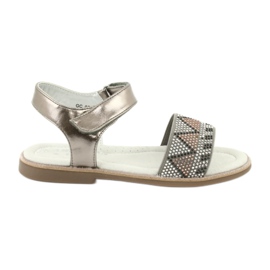 American Club Mädchen Sandalen Leder Silber Metallic Einsatz mit Pailletten GC07/20