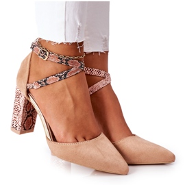 S.Barski Damen Pumps mit Absatz Schlange Beige Together