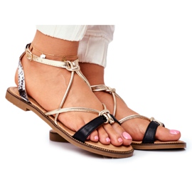 S.Barski Damen Sandalen Flach Schwarz und Gold Barski Samim gelb