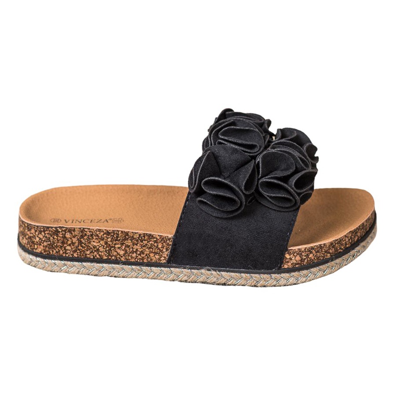 Bequeme Hausschuhe mit Blumen VINCEZA schwarz